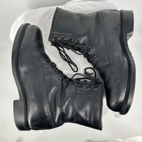 Vintage 70s 80s Black Men's 9M Herman Survivors Leather Combat Logger Boots - Picture 4 of 9